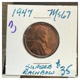 1947 WHEAT PENNY CENT SUPERB RAINBOW