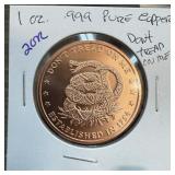 1 OZ .999 COPPER BULLION ROUND DONT TREAD ON ME