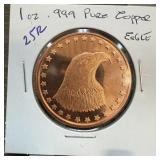 1 OZ .999 COPPER BULLION ROUND EAGLE
