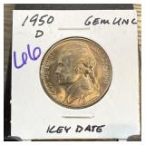 1950-D UNC JEFFERSON NICKEL BETTER DATE