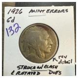 1926 BUFFALO NICKEL MINT ERRORS