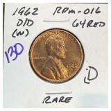 1962-D/D MEMORIAL PENNY CENT RPM-016 RARE