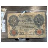 1914 GERMANY 20 MARKS CURRENCY NOTE