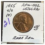 1955-S/S WHEAT PENNY CENT RPM-002 RARE RPM