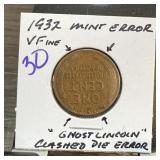 1932 WHEAT PENNY CENT GHOST LINCOLN CLASHED DIES