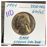 1954 JEFFERSON NICKEL RARE STRONG DOUBLE DIE