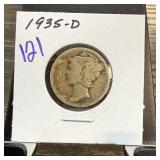 1935-D MERCURY SILVER DIME