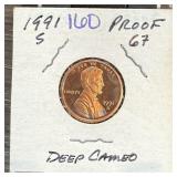 1991-S MEMORIAL PENNY CENT DEEP CAMEO