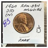 1960-D/D MEMORIAL PENNY CENT RPM-034 RARE