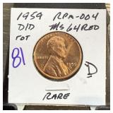 1959-D/D MEMORIAL PENNY CENT RPM-004 RARE