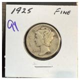 1925 MERCURY SILVER DIME