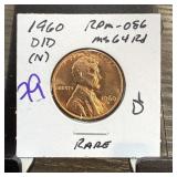 1960-D/D MEMORIAL PENNY CENT RPM-086 RARE