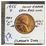 1955-D WHEAT PENNY CENT CLASHED DIE ERROR