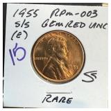 1955-S/S WHEAT PENNY CENT RPM-003 GEM RED UNC