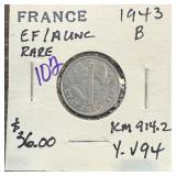 1943-B FRANCE RARE 50 CENTIMES