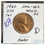 1960-D/D MEMORIAL PENNY CENT RPM-062 RARE