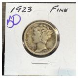 1923 MERCURY SILVER DIME