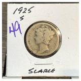 1925-S MERCURY SILVER DIME SCARCE