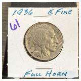 1936 BUFALO NICKEL FULL HORN