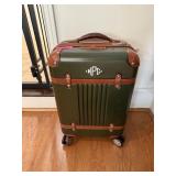 NICE HUNTER GREEN LETHER ACCENT CARRY ON SUITCASE NICE HUNTER GREEN LETHER ACCENT CARRY ON SUITCASE