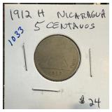 1912-H NICARAGUA 5 CENTAVOS