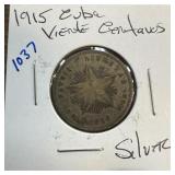 1915 CUBA 20 CENTAVOS SILVER