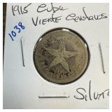 1915 CUBA 20 CENTAVOS SILVER