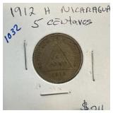1912 H NICARAGUA 5 CENTAVOS