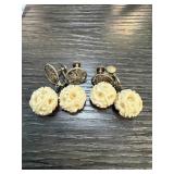 SILVER CHINESE CARVED BONE EARRINGS