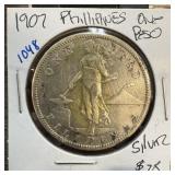1907 PHILLIPINES SILVER 1 PESO