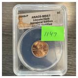 2008 ANACS MS67 GRADED WHEAT PENNY CENT