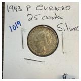 1943 CURACAO 25 CENTS SILVER