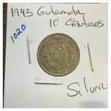 1943 GUATAMELA SILVER 10 CENTAVOS