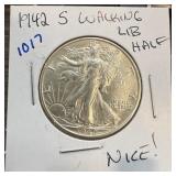 1942-S WALKING LIBERTY SILVER HALF DOLLAR HIGH GRD