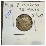 1943 CURACAO 25 CENTS SILVER