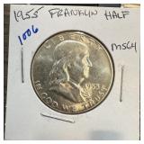 1955 FRANKLIN SILVER HALF DOLLAR HIGH GRADE
