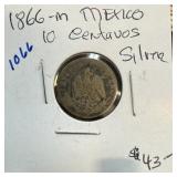 1866-M MEXICO 10 CENTAVOS SILVER