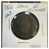 1862 SPAIN 25 CENTIMES