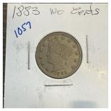 1883 NO CENTS LIBERTY V NICKEL