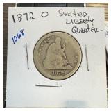 1872-O SEATED LIBERTY SILVER QUARTER