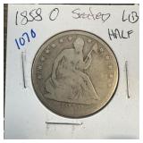 1858-O SEATED LIBERTY SILVER HALF DOLLAR