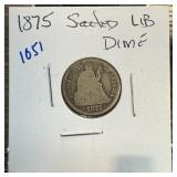 1875 SEATED LIBERTY SILVER DIME