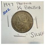 1947 PANAMA 1/4 SILVER BALBOA