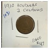 1910 HONDURAS 2 CENTAVOS