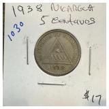 1938 NICARAGUA 5 CENTAVOS