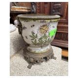 LARGE PORCELAIN VASE W METAL SURROUND LARGE PORCELAIN VASE W METAL SURROUND