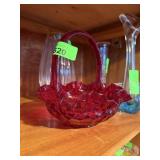 FENTON RUBY THUMBPRINT ART GLASS BASKET FENTON RUBY THUMBPRINT ART GLASS BASKET