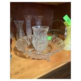 2PC MATCHED VINTAGE CUT CRYSTAL BOWL & SM VASE 2PC MATCHED VINTAGE CUT CRYSTAL BOWL & SM VASE