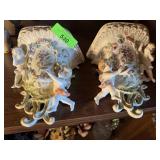 2PC FABULOUS PORCELAIN CHERUB WALL SCONCES 2PC FABULOUS PORCELAIN CHERUB WALL SCONCES
