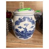 VTG BLUE WHITE WINDMILL COOKIE JAR IRONSTONE VTG BLUE WHITE WINDMILL COOKIE JAR IRONSTONE